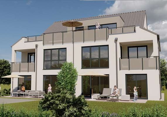 Neubau Schweinheim: Wohnhaus mit Terrassen und Balkonen