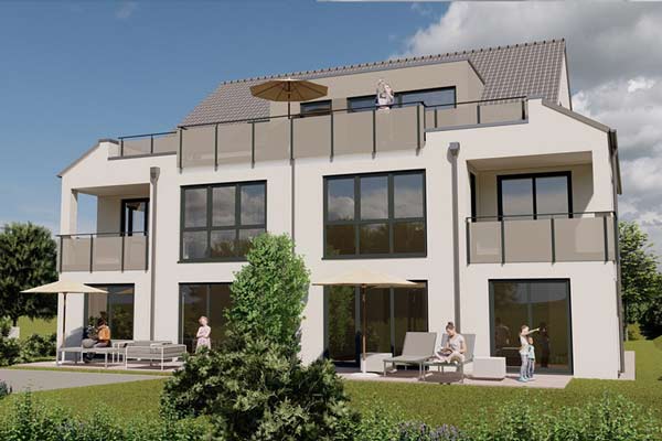 Neubau Schweinheim: Wohnhaus mit Terrassen und Balkonen
